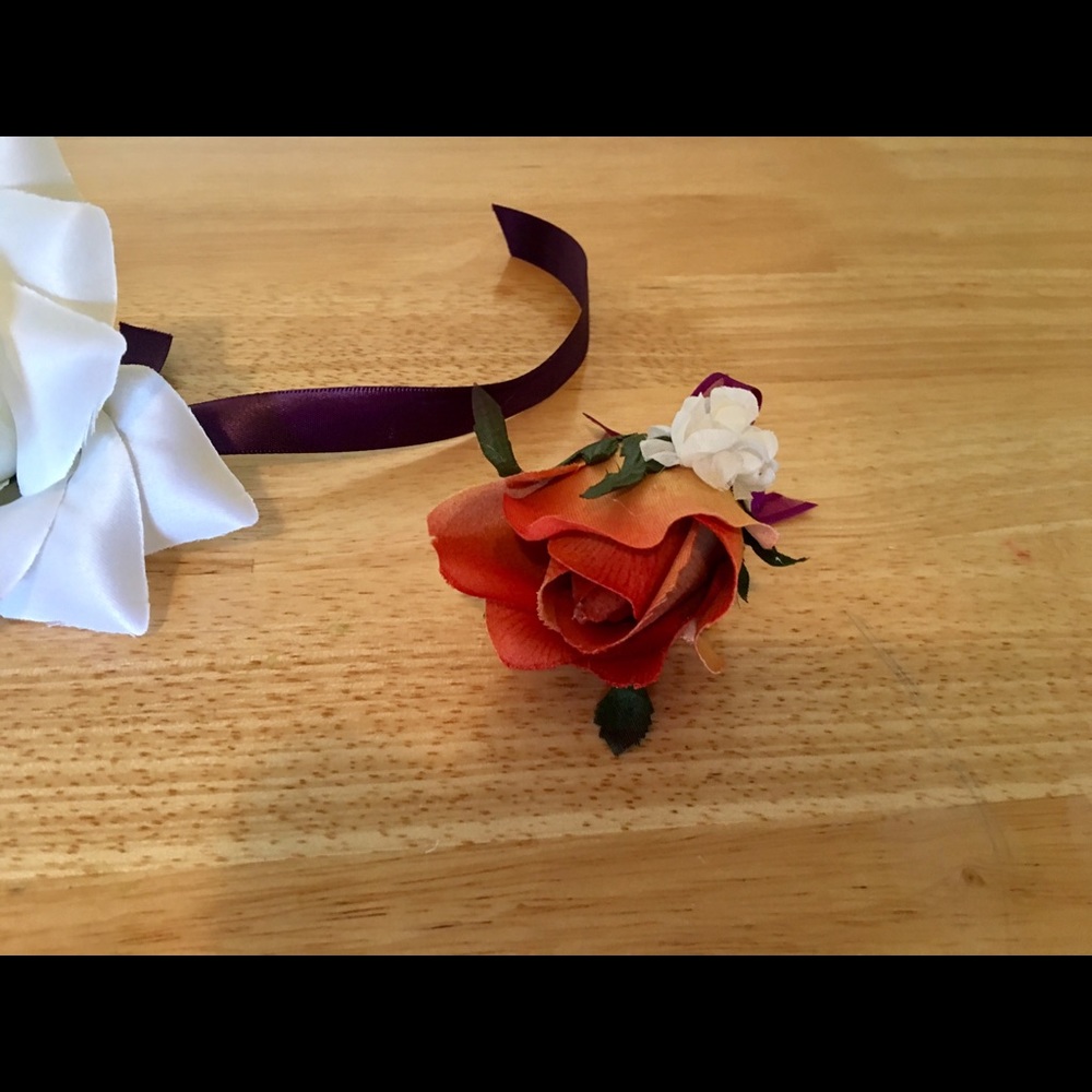 Handmade burnt orange boutonnière
